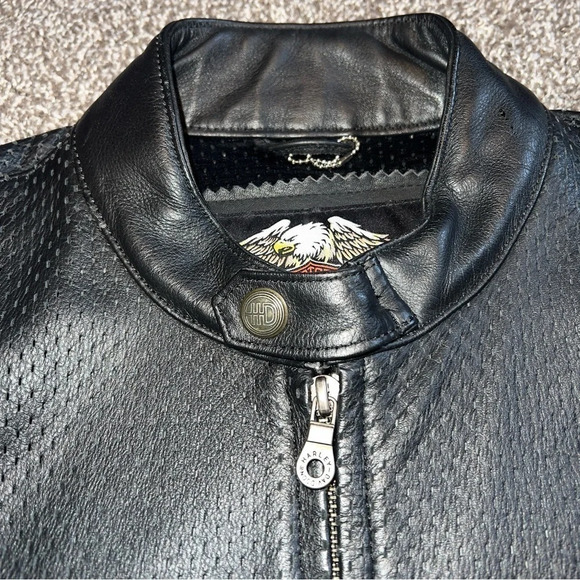 Harley Davidson Men's Perforated Breathable Black Leather Riding Jacket Medium - Picture 4 of 11